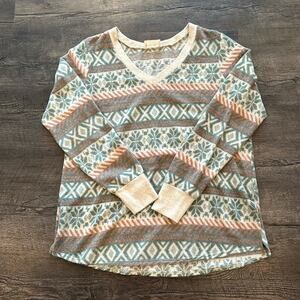 1.4.3. Story by Line Up Small Fair Isle Holiday/Winter Fleece V-Neck Pullover